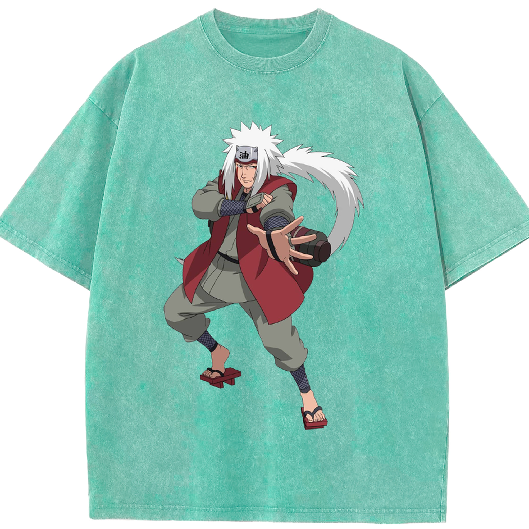 （画像用） NARUTO -ナルト- 自来也（じらいや） Jiraiya 綿100% ヴィンテージ風 半袖Tシャツ（フロントプリント）
